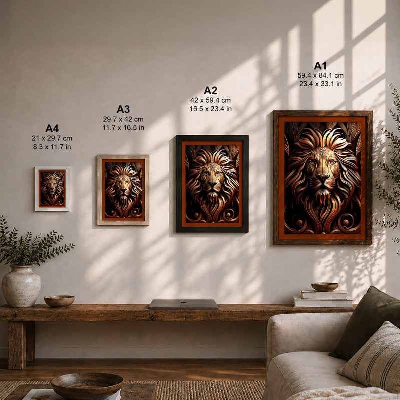 Noble Lion Art Deco - Print, A1 - 84.1 x 59.4 cm, White