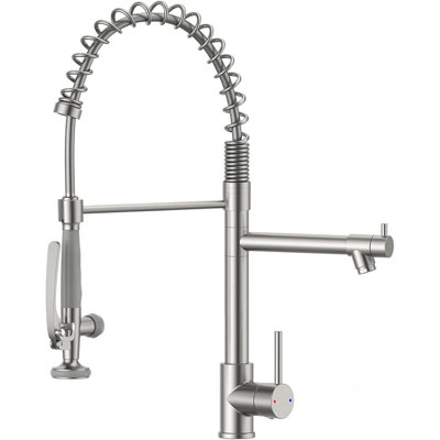Commercial Pull Down Kitchen Sink Faucet With Sprayer Brushed Nickel