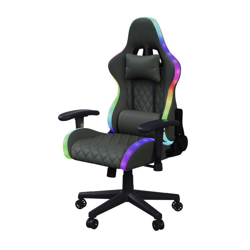 Metro Lane Adjustable Ergonomic Faux Leather Swiveling Floor Game Chair in Black
