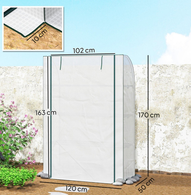 Mini Greenhouse with Reinforced PE Cover, Portable Indoor Outdoor Green House with Roll-up Door, 170 x 120 x 50cm, White