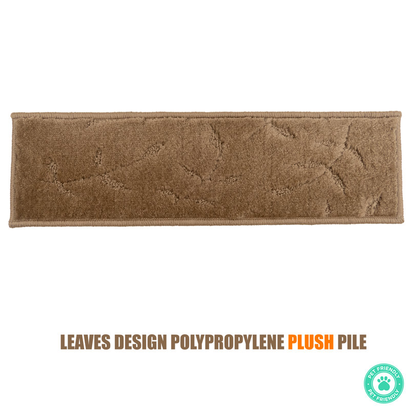 Tapis d'escalier à profil moyen en latex sur mesure à poils doux et à motif beige, Rectangle 26 po x 9 po