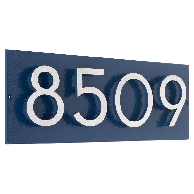 Plaque d'adresse horizontale flottante 4 po (4 chiffres), Bleu mer, Nickel satiné deux tons, Oui