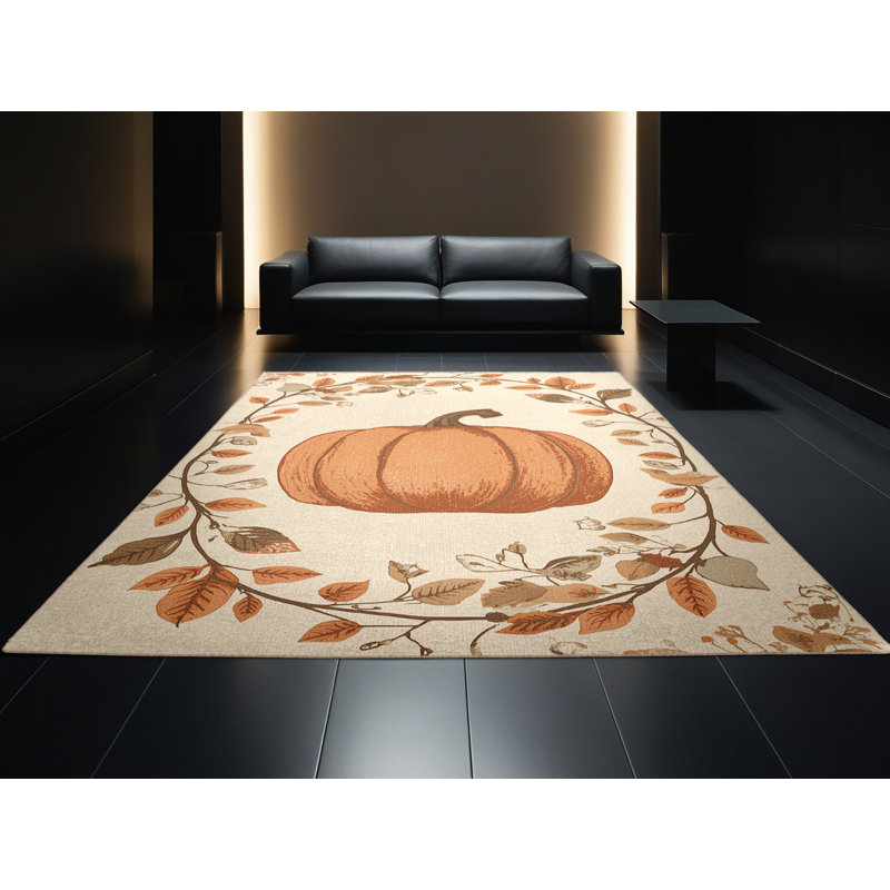 Tapis abstrait moderne et contemporain lavable à la machine Highbridge Thanksgiving en beige - reliure beige, 3 x 5