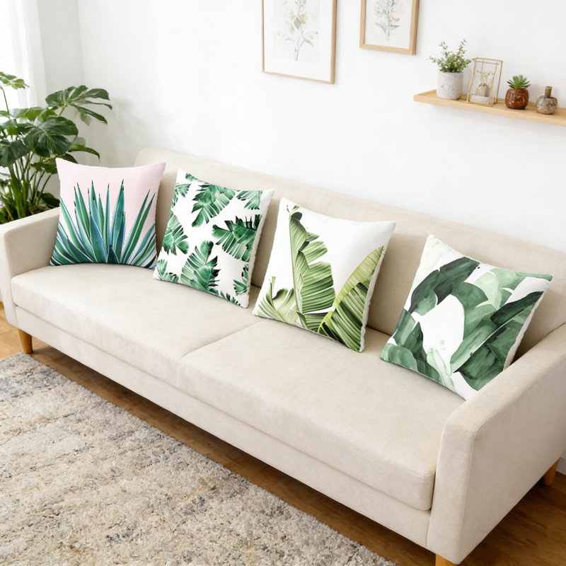 Set Of 4 Tropical Pattern Thickened Pillowcase Sofa Throwpillow Case Soft Zipper Polyester Pillow Case 45X45cm/17.7X17.7In, B1