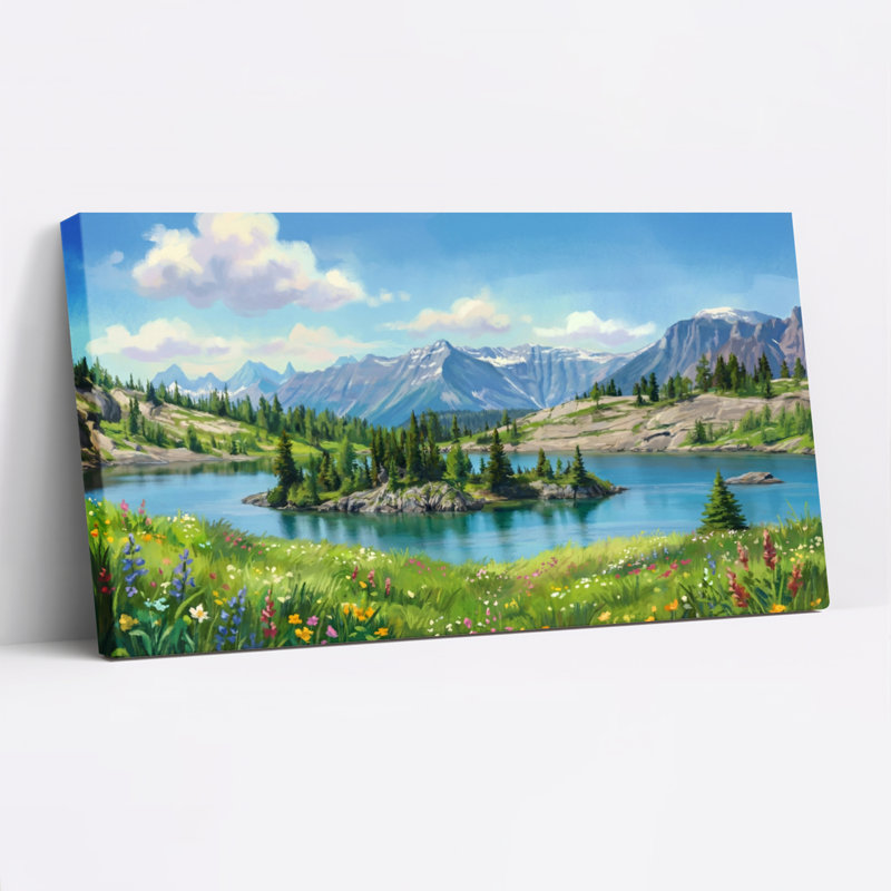 Ensemble de 1 tableau sur toile représentant un paysage de lac de montagne, H 24 po x l 48 po