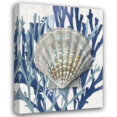 Highland Dunes Kelly, Caroline Gallery Wrapped Canvas Art Titled: Shell Coral Aqua Blue IV CKL116020