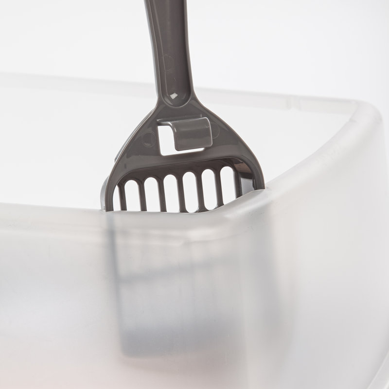 Dark Gray Open-Top Cat Litter Box with Shield and Scoop