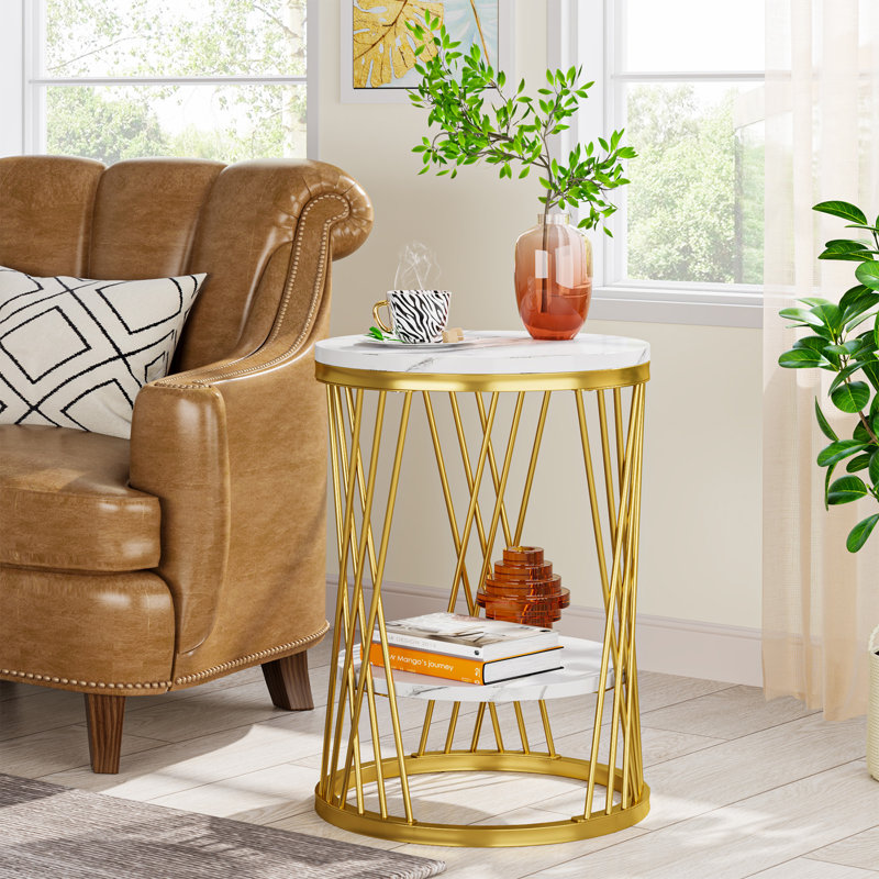 Frame End Table, Gold, White