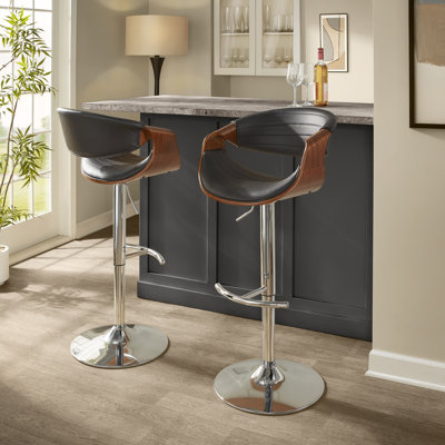 Lakyia Adjustable Faux Leather Bar Stool with Rounded T Footrest (Set of 2)