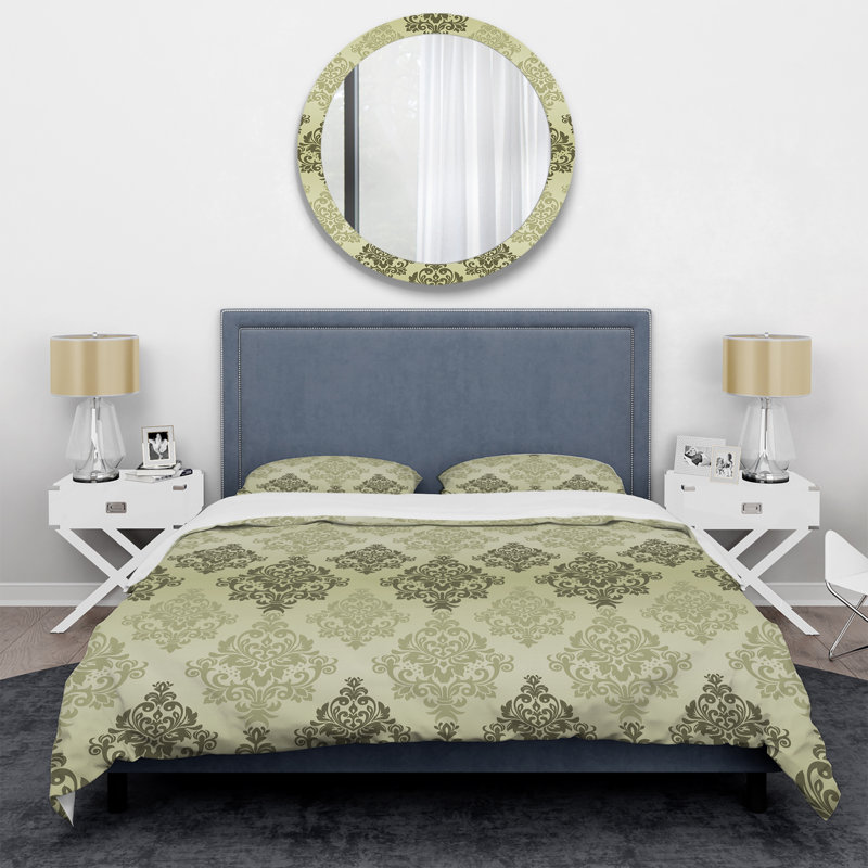 Ensemble de housse de couette en microfibre vert / beige 3 pièces, Housse de couette pour grand lit et 2 taies décor