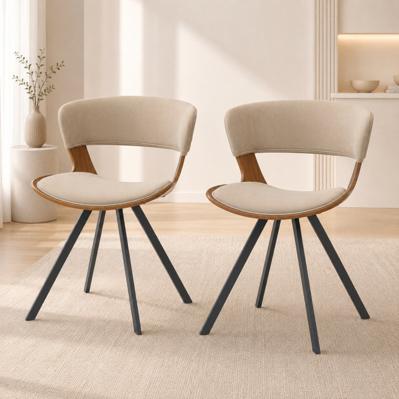 Hozaifa Upholstered Dining Chair With Curved Open-Back Design And Powder-Coated Iron Legs Twedt Collection, 2