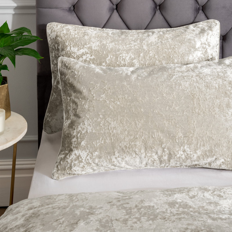 Crushed Velvet Duvet Cover Set with Pillowcases, Double Duvet Cover + 2 Standard Pillowcases, Natural