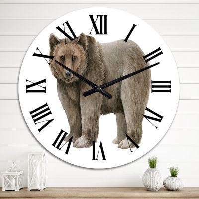 Brown Bear on White - Traditional Wall Clock