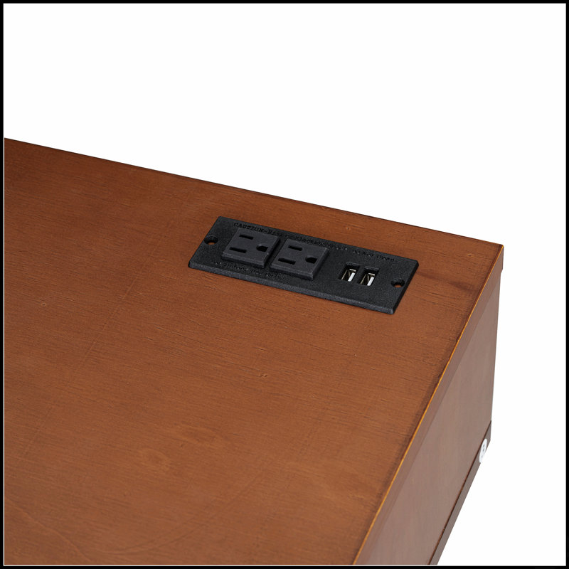 Ensemble de coiffeuse à maquillage rétro en bois bohémien avec prise de charge, port USB, tabouret et tiroirs de rangement multiples