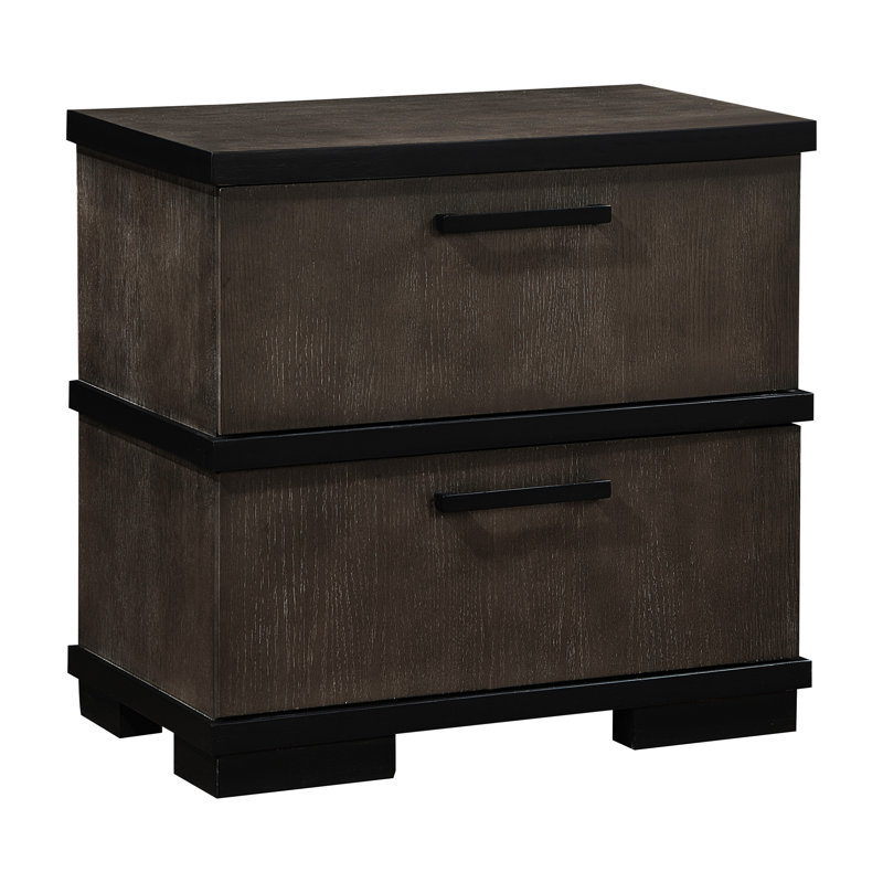 Table de chevet 2 de style industriel moderne, brun et noir deux tons, aspect bois, finition noir brunâtre, sans assemblage