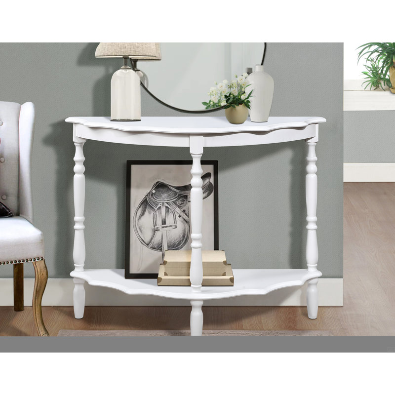 42'' Circular Curved Half-Moon Console Table With Cloud Design Top And Open Shelf Solid Wood Frame And Legs
