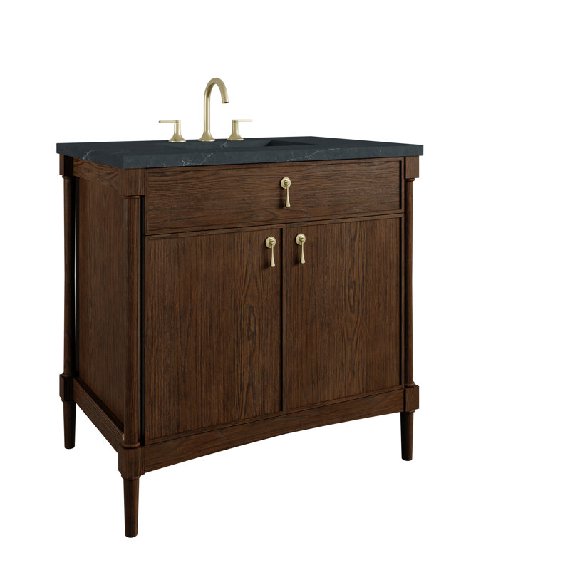 Kinnsden 36" W Single Vanity, Charcoal Soapstone Silestone, Sable Oak, 8" Widespread