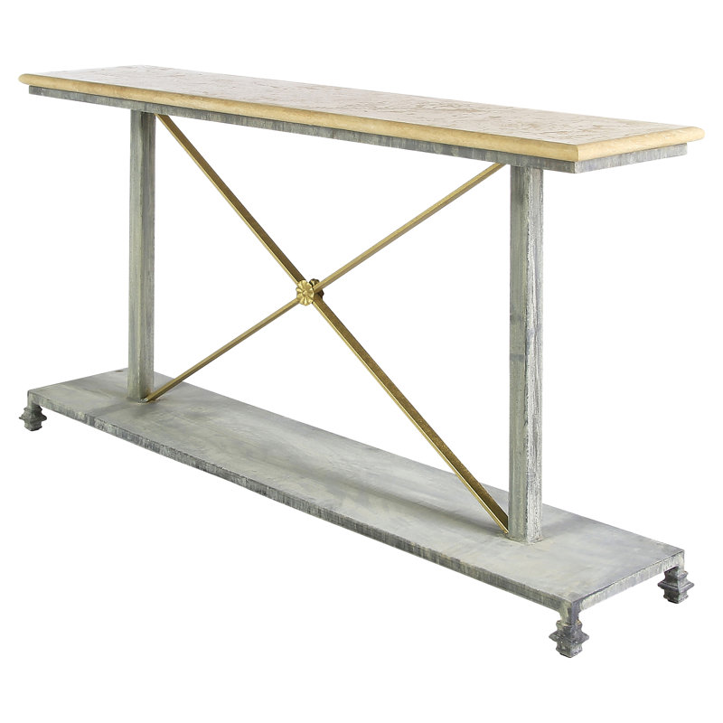 Console Artemis, H 36 po x l 72 po x P 16 po, Travertin léger, Feuille d'argent / feuille d'or