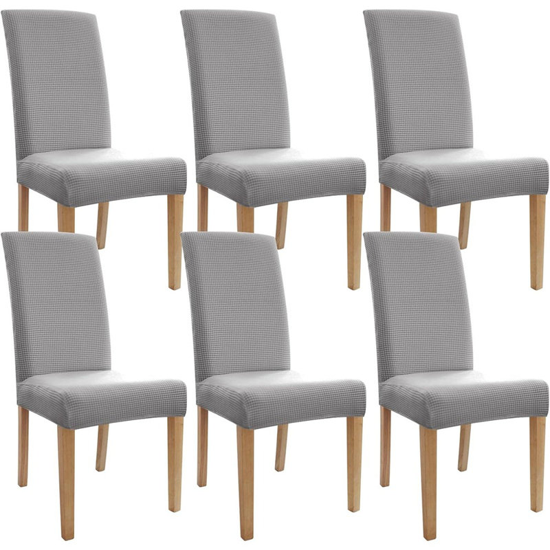 Ensemble de 6 housses de chaises de salle à manger - Gris - Taille régulière / Tissu jacquard / Doux et extensible / Protection contre les égratignures de chat / Salle à manger, cuisine, banquet, mariage, hôtel, style fête