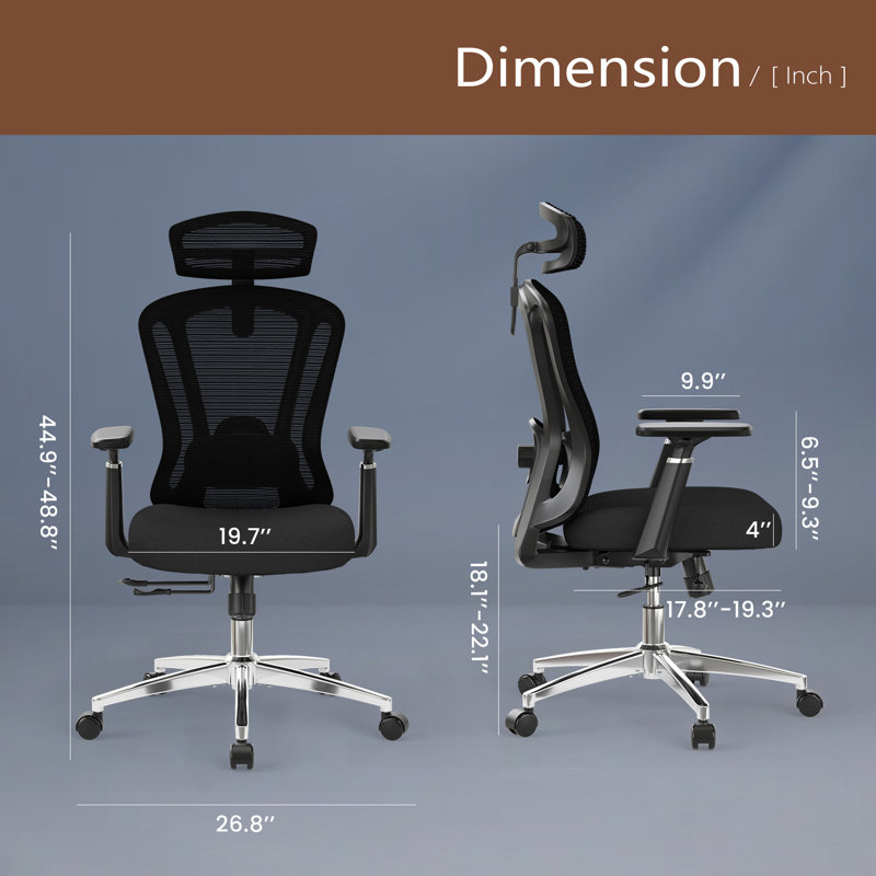 Chaise de bureau ergonomique, chaise d'ordinateur à haut dossier avec roulettes, chaise de suture pour personnes lourdes, profondeur de siège réglable pour chaise de bureau, accoudoirs 3D et appui-tête réglable