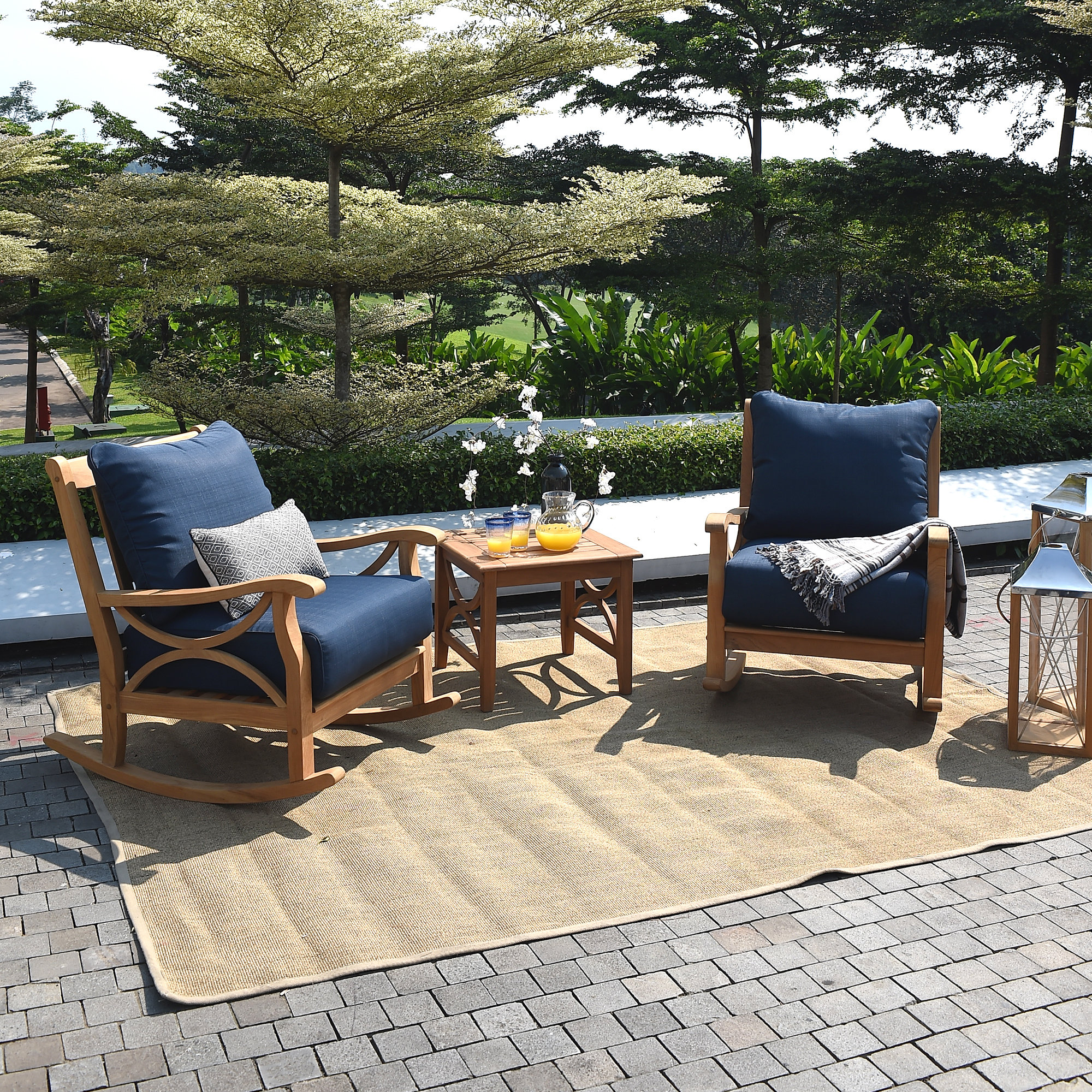 Brunswick Teak 2 - Person Patio Conversation Set with Cushions, Navy Performance