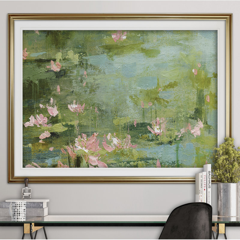 " Celadon Waterlilies II ", Gold, 30" H x 40" W x 1.5" D