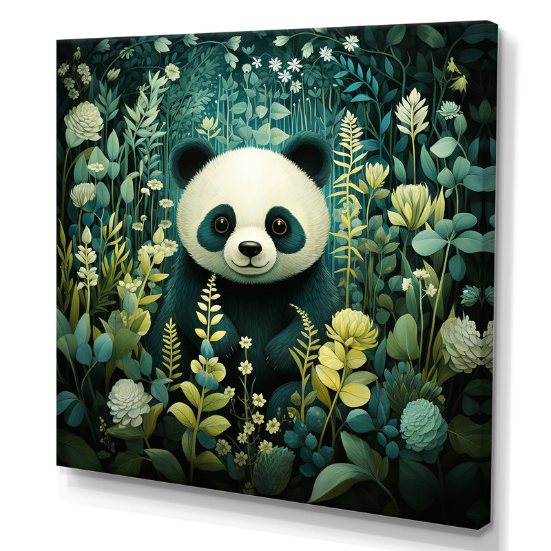Mignon enfant panda, art mural animal panda, Toile tendue, 16" H x 16" W