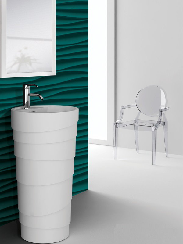 Lavabo de salle de bain à piédestal circulaire avec trop-plein, blanc