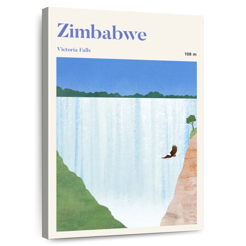Aime Zimbabwe Victoria Falls Retro Travel Poster, 24" H x 16" W