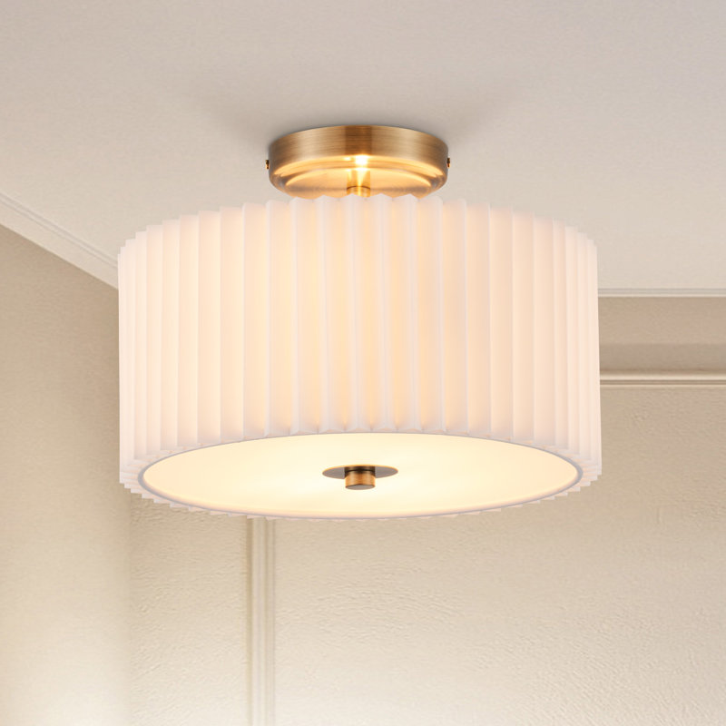 Pelayo Polyester Semi Flush Mount, 9.3" H x 12.2" W x 12.2" D, Gold