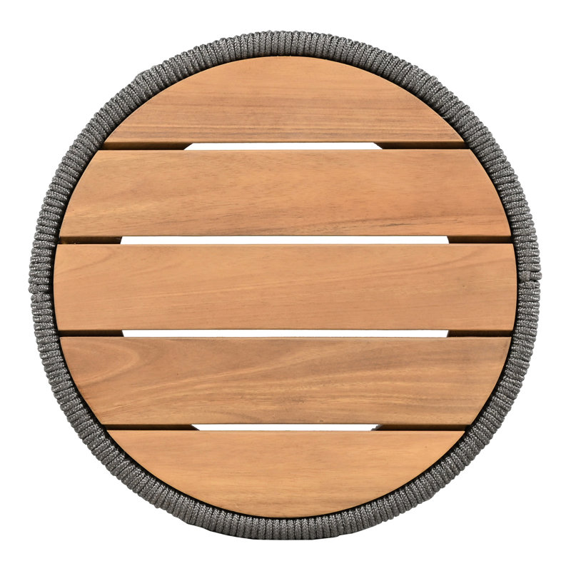 Chaise longue d'extérieur en corde de piscine avec coussins beiges, peu d'entretien et table d'appoint en bois à surface stable, table d'appoint compacte