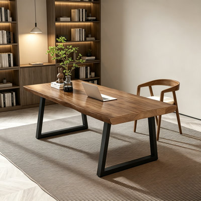 Bureau simple en bois de pin massif et fer
