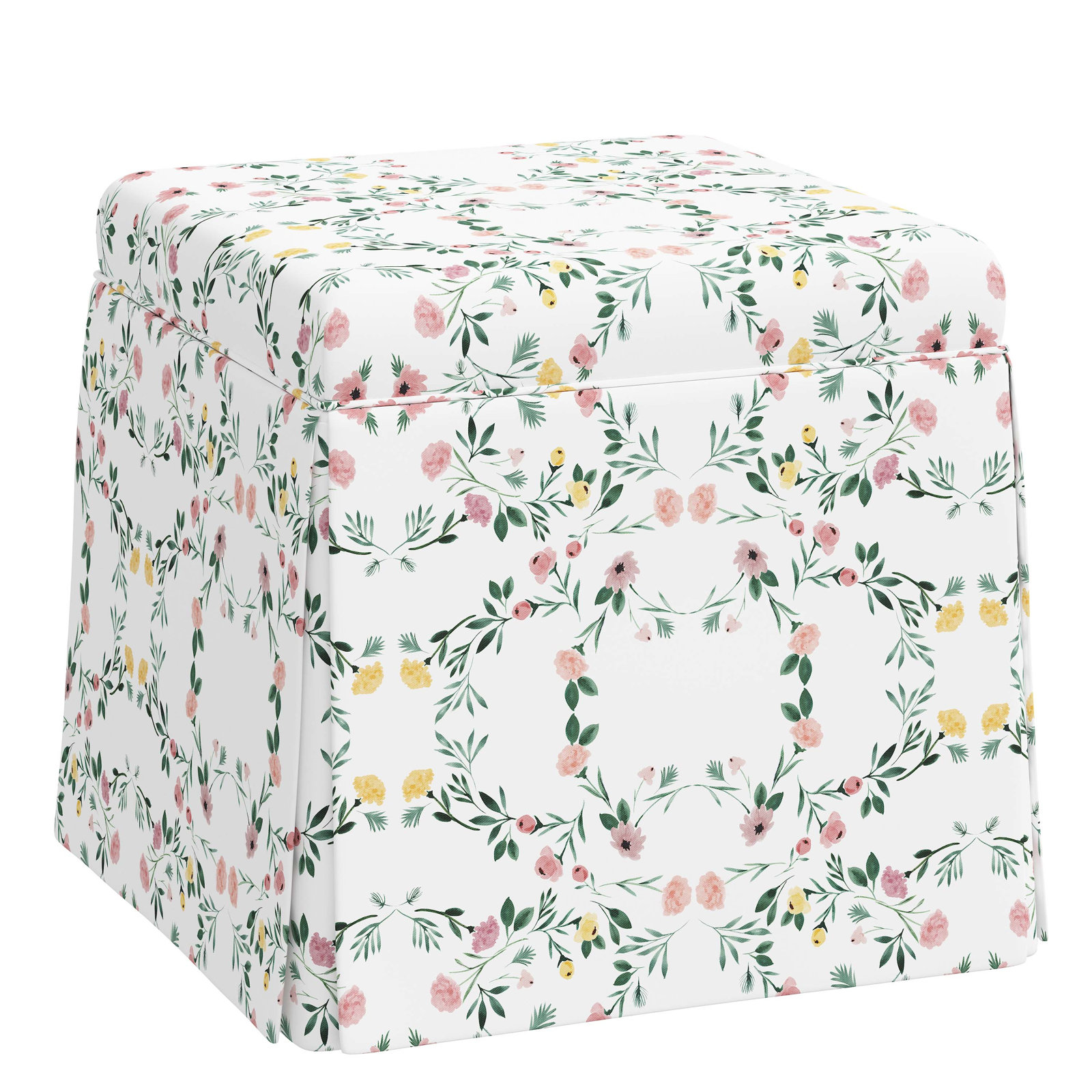 Jebb 20" Cotton Ottoman, Kaleidoscope Floral Blush