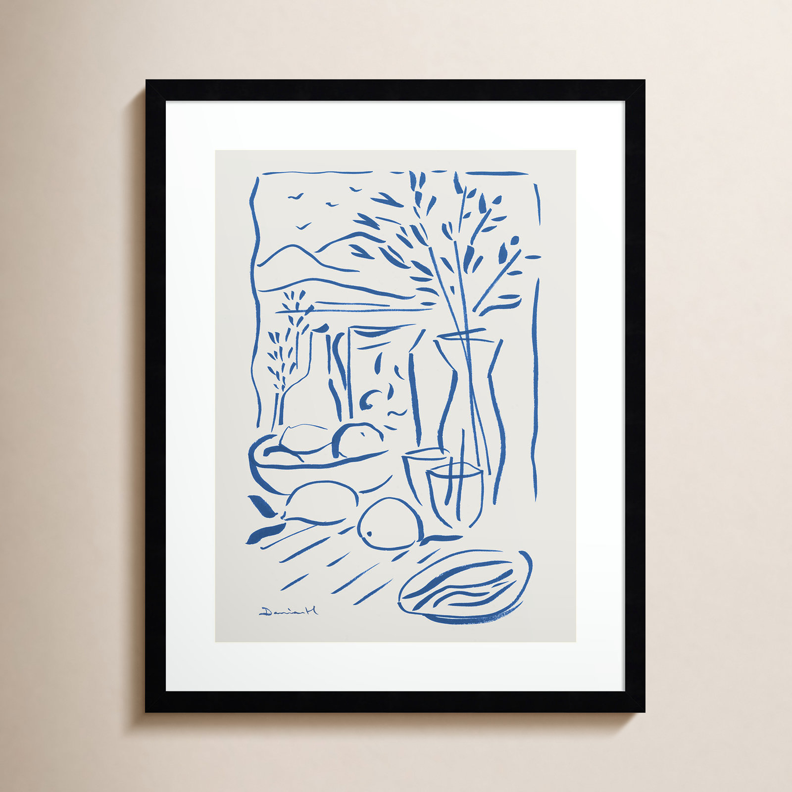 Cleve "Mediterranean View" Print, Black Framed, 24" H x 19" W