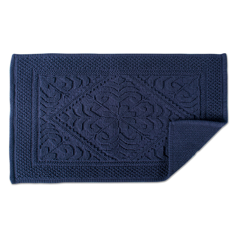 Delaplaine Bath Rug, Navy Damask