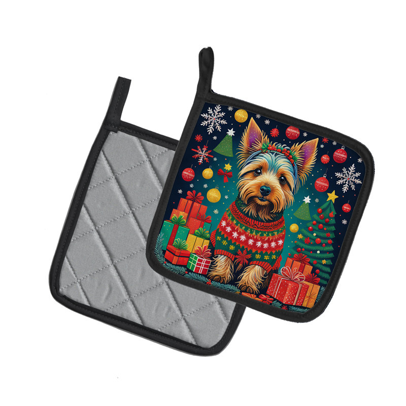 Paire de porte-casseroles de Noël terrier australien