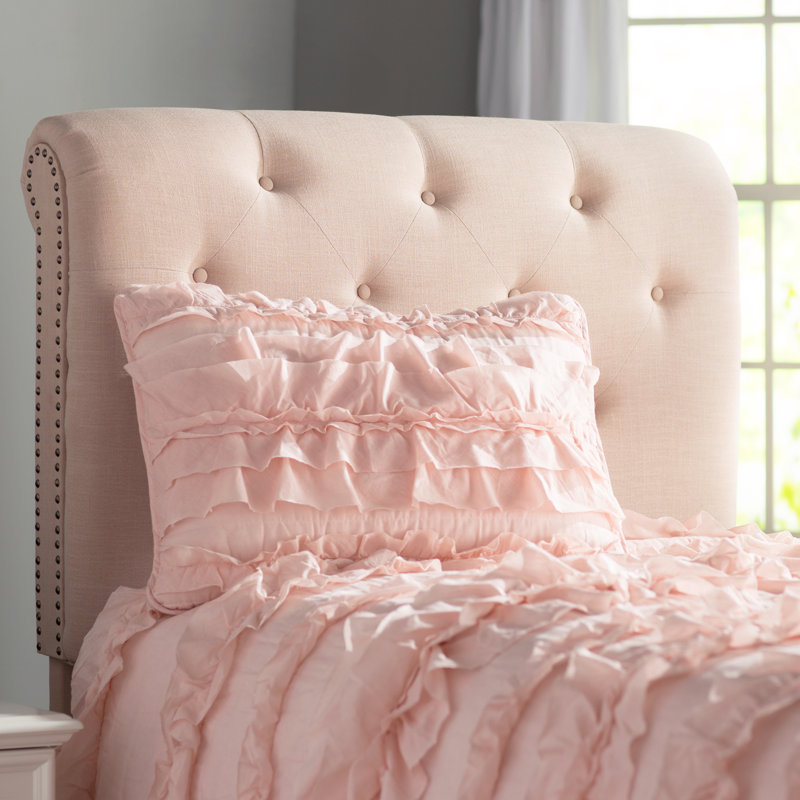 Pink Blush Cotton Twin Reversible Ruffled Quilt Set