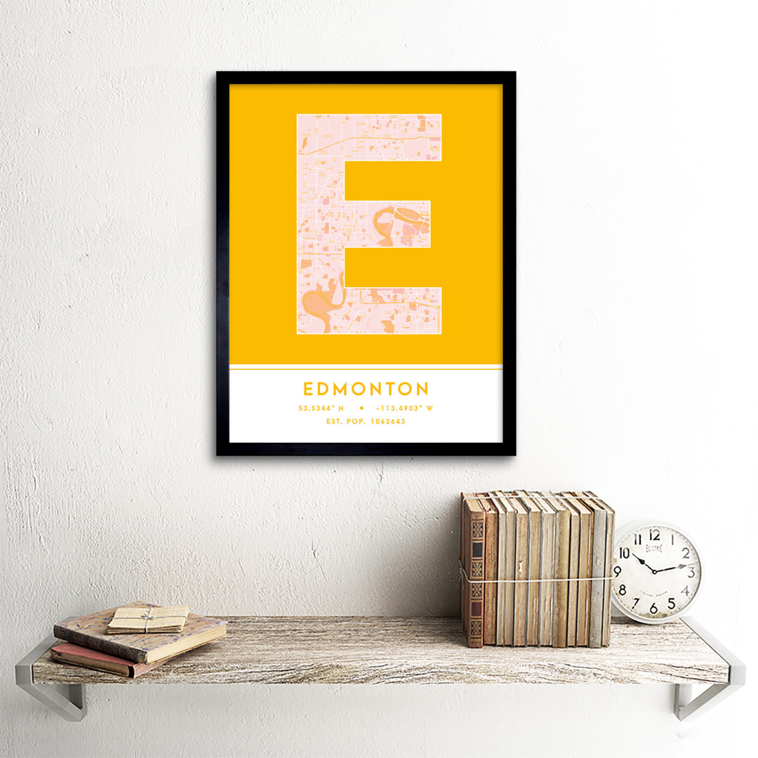 Edmonton City Map Edmonton Yellow by Wee Blue Coo - Single Picture Frame Typography