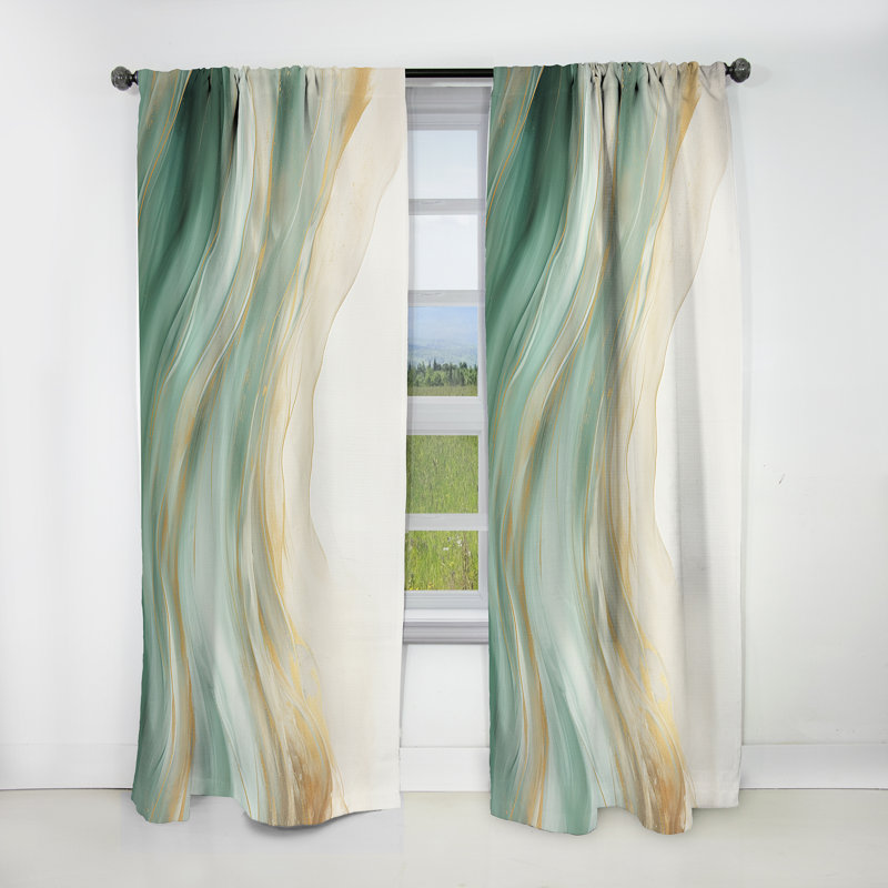 Gold And Green Soft Wave Fusion I - Abstract Shapes Blackout Abstract Curtain - 1 Panel, 52" W x 95" L