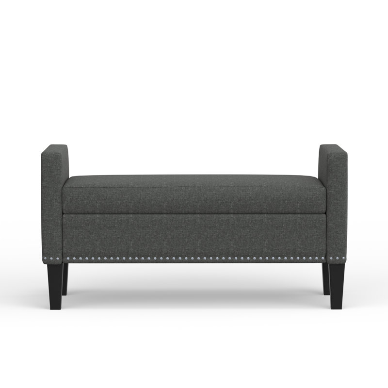 Banc de rangement rembourré Macrina, Gris foncé, H 24 po x l 46,06 po x P 17,8 po