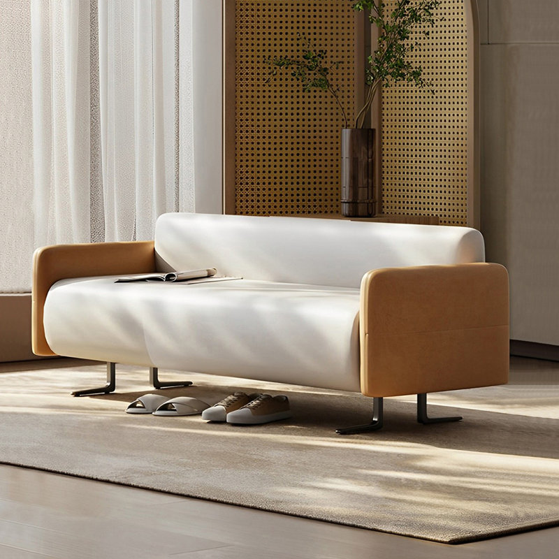 Reidun Microfiber Leather Upholstered Bench, 23.22" H x 59.05" W x 21.65" D, Orange/Cream