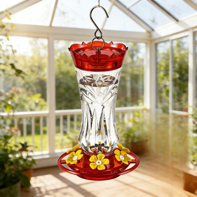 Hummingbird Feeder For Outdoors Hanging, 18 OZ Capacity With 6 Bee Guard Feeding Ports And Built-In Ant Moat, Easy To Clean And Fill, Durable Garden Decor
