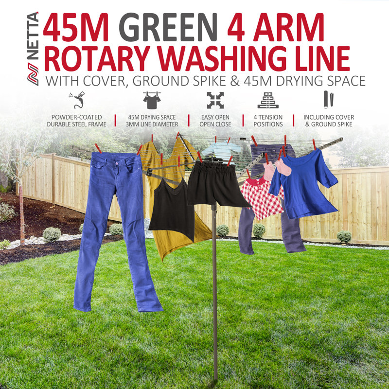 NETTA 45M Rotary Washing Line, Dark Green