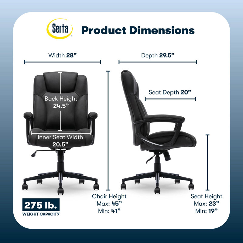 Fauteuil de direction ergonomique Serta Connor, Noir, Velvet