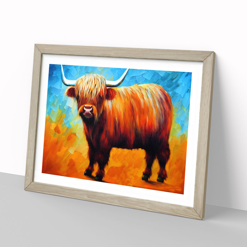Highland Cow Vol.1 Abstract - Single Picture Frame Painting, 46cm H x 64cm W x 2cm D, Oak