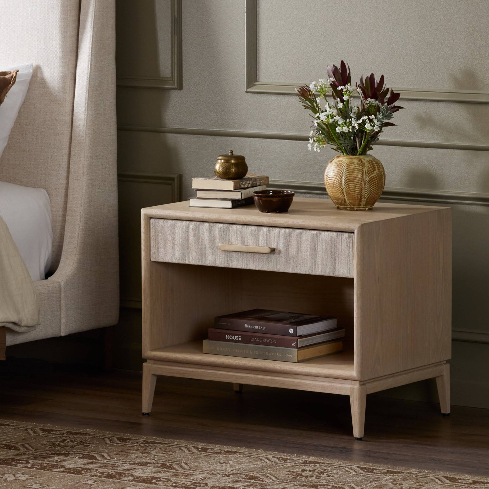 1-Drawer Open Oak Nightstand, White
