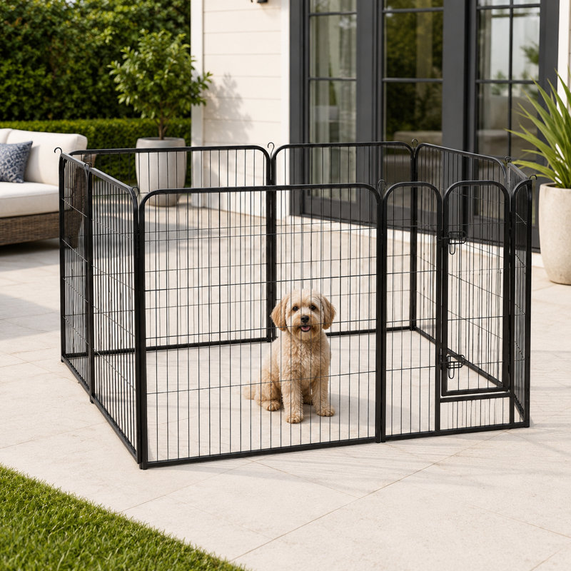 Enclos d'extérieur portatif avec parc pour animaux (8 panneaux), H 31,5 po, Noir