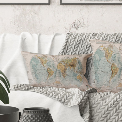 Rectangle,Ancient Map Of The World II - Rustic Printed Throw Pillow
