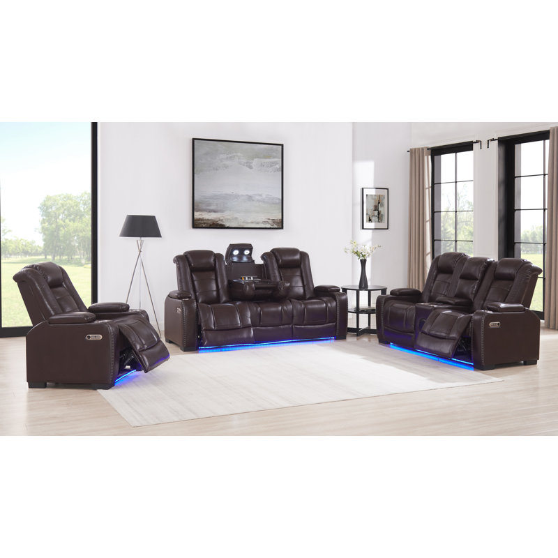 Ensemble de salon 3 pièces en cuir respirant inclinable électrique avec Blueooth Speeker et chargeur sans fil
