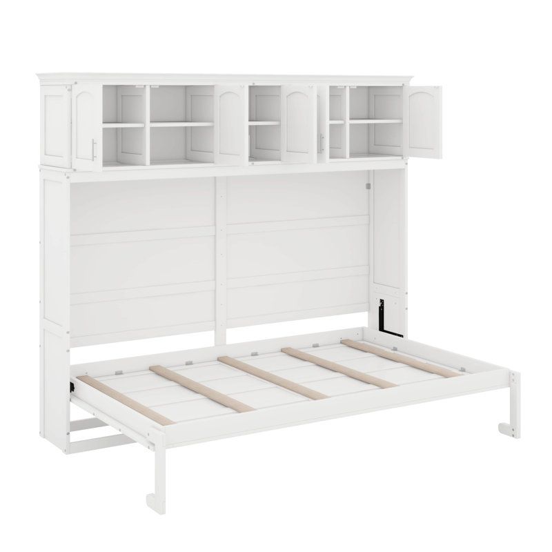 Lit escamotable avec armoires supérieures Murphy, Blanc, Grand lit